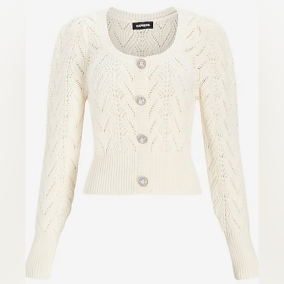 Express Loose Knit Crystal & Pearl Buttoned Cardigan - Picture 1 of 17